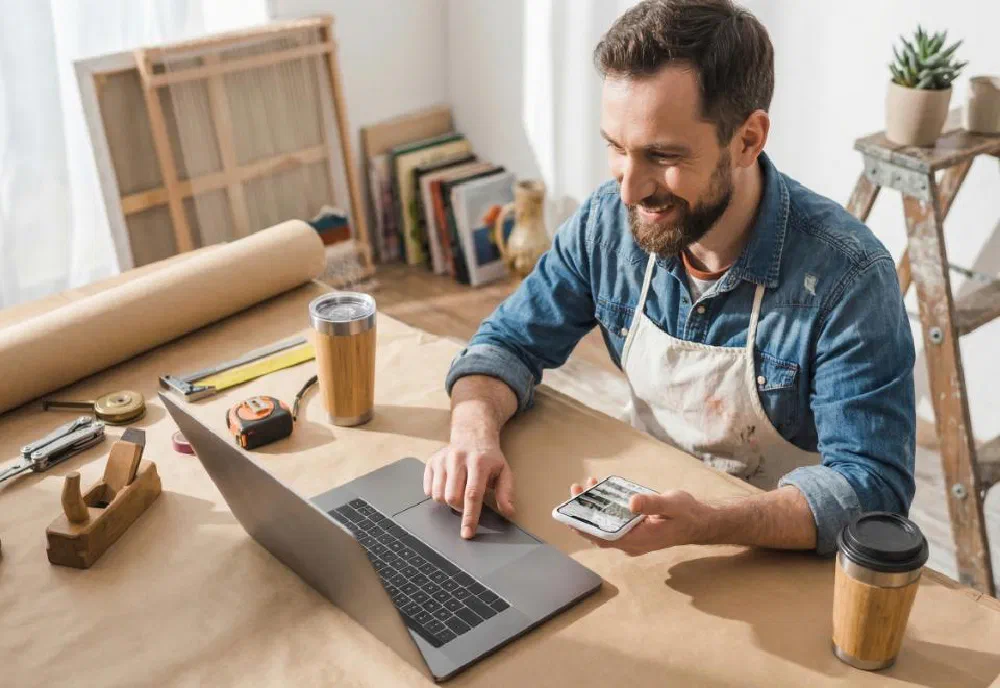 Un artisan gère ses réseaux depuis son atelier